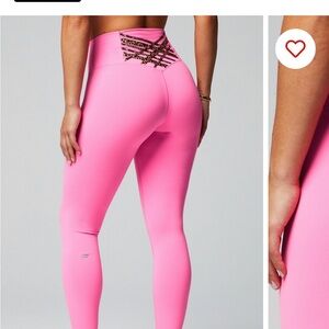Fabletics Pink High-Waisted Leggings with Leopard Accent